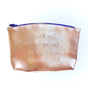 Ipsy Glam Bag Sparkly Metallic Rose Gold Cosmetic Makeup Bag Zip Pouch Clutch